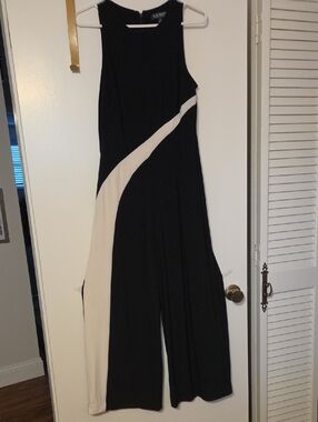 Lauren Ralph Lauren Black and Cream Sleeveless Wide-Leg Jumpsuit